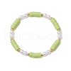 Handmade Polymer Clay Beads with ABS Plastic Imitation Pearl Beads and Brass Spacer Beads and Korean Elastic Crystal Thread Bracelets BJEW-JB11780-02-2