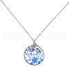 Steel Blue Glass Flat Round & Alloy Pendant Necklace NJEW-JN04453-02-1