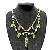 Leaf Pointed Alloy & Glass Pendant Necklaces FS-WGD0F8B-01-5