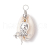 Natural Cowrie Shell & Alloy Sea Animals Pendants PALLOY-JF03751-02-1