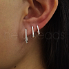 3 Pcs Elegant 925 Sterling Silver Clear Cubic Zirconia Oval & U-Shaped Hoop Earrings UO7347-2-3