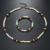 Bohemian Style Coconut Shell with Synthetic Turquoise Rondelle Beaded Necklaces & Bracelets Sets FS-WG8D889-02-1