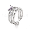 Violet Cubic Zirconia Butterfly Open Cuff Ring RJEW-C061-01P-1