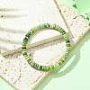 Natural Serpentine Jade Flat Round Beaded Stretch Bracelets BJEW-JB09439-2