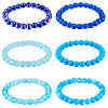 6Pcs 6 Styles 8mm Glass Round Beaded Stretch Bracelet Sets BJEW-TAC0021-3