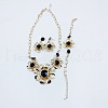 Flower Alloy Rhinestone Pendant Necklace & Stud Dangle Earring & Link Bracelets Sets FS-WG49F82-01-3