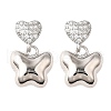 Heart with Butterfly Brass Micro Pave Clear Cubic Zirconia Dangle Stud Earrings EJEW-Z099-01P-4