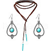 Alloy & Synthetic Turquoise Earrings & Leather Cord Necklaces Sets FS-WG48C4B-03-1