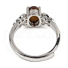 Oval Natural Tiger Eye Adjustable Rings RJEW-Q819-01P-02-4