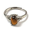 Oval Natural Tiger Eye Adjustable Rings RJEW-Q818-01P-10A-3