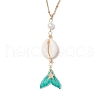 Natural Cowrie Shell & Glass & Shell Pearl Mermaid Tail Pendant Necklaces NJEW-JN05232-4