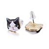 Real 14K Gold Plated Alloy Kitten Stud Earrings EJEW-G148-01G-03-2