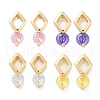 Rhombus & Flat Round Brass Micro Pave Cubic Zirconia Stud Earrings for Women EJEW-G428-20G-3