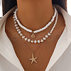 Shell Shape & Starfish Alloy & Plastic Pearl & Polymer Clay Pendant 3 Layered Necklaces for Women FS-WG726DA-10-1