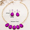 Teardrop Alloy Glass Pendant Necklace & Stud Dangle Earring Sets FS-WG22B44-01-4
