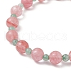 2Pcs Natural Green Aventurine & Cherry Quartz Glass Round Beaded Stretch Bracelets for Women BJEW-JB11927-6