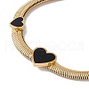 Black Enamel Heart Link Bracelet with Flat Snake Chains BJEW-P284-07G-2