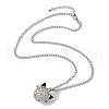 Natural Rose Quartz with Brass Cat Head Pendant Necklaces NJEW-JN04995-4