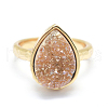 Electroplate Natural Druzy Quartz Crystal Finger Rings RJEW-I055-06G-RS-2