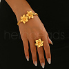 Elegant Brass Flower Cuff Ring & Bangle Set for Women DS4683-3