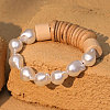 Nuggets Plastic Pearl & Natural Coconut Beaded Stretch Bracelets for Women WGD2EAF-01-2