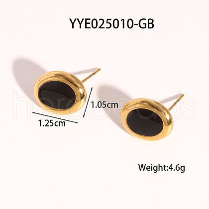 Stainless Steel Black Enamel Oval Stud Earrings for Women PG1145-6-1