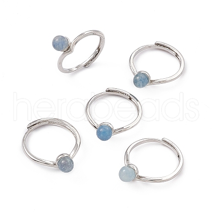 Natural Aquamarine Adjustable Rings RJEW-G273-11P-02-1
