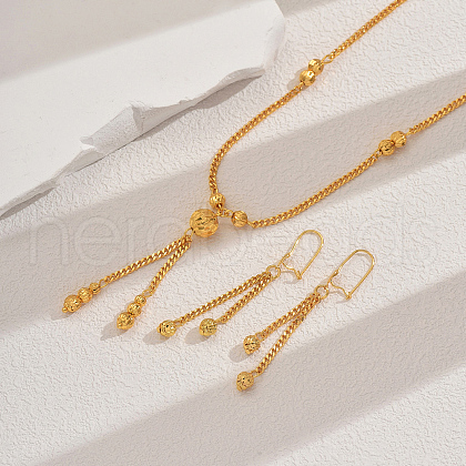Elegant Brass Round Beads Tassel Earrings & Necklaces Sets for Women HT2567-1