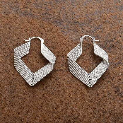 Textured Rhombus Brass Hoop Earrings for Women EJEW-U055-03A-P-1