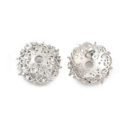 Flower Brass Micro Pave Clear Cubic Zirconia Bead Caps KK-V008-30P-1