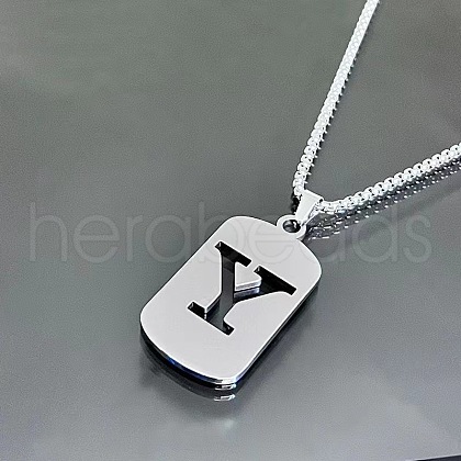 Rectangle with Laser Cut Letter 201 Stainless Steel Initial Pendant Necklaces WGA5E8C-25-1