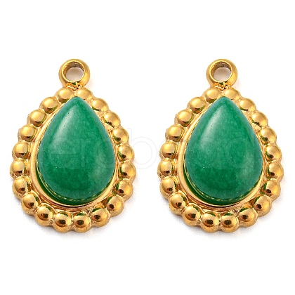 Natural Chalcedony 304 Stainless Steel Teardrop Charms G-D075-01G-02-1