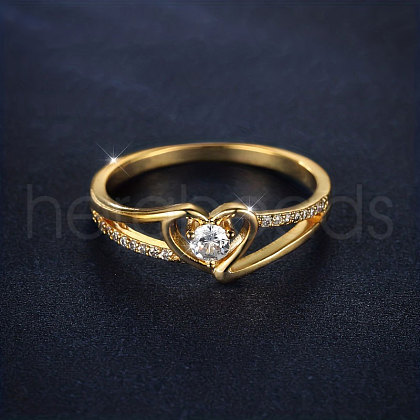 Heart Brass Micro Pave Clear Cubic Zirconia Finger Rings FS-WG243FC-04-1