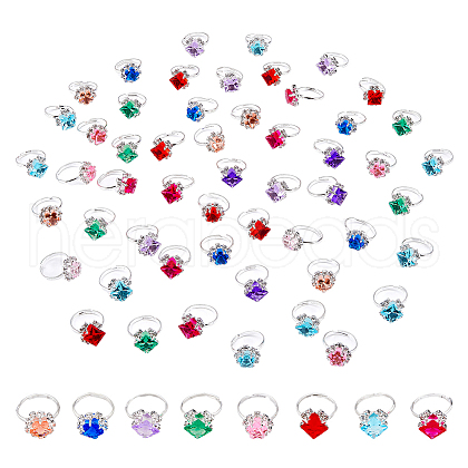 FIBLOOM 50Pcs Rhinestone Adjustable Rings RJEW-FI0001-06-1