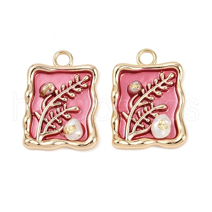 Brass Enamel & Natural Pearl Rectangle with Flower Pendants KK-K351-51G-01-1