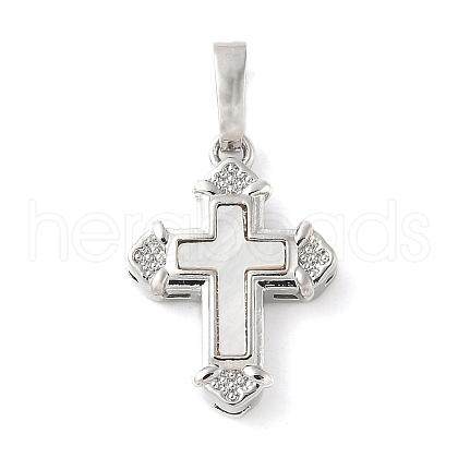 Brass Pave Natural White Shell Pendants KK-S522-01E-P-1