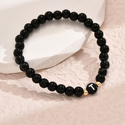 Alloy Resin Round Beaded Stretch Bracelets WG611D6-20-1