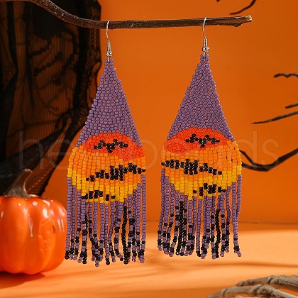 Colorful Halloween Style Glass Bead Handmade Tassel Earrings for Women JC5990-1