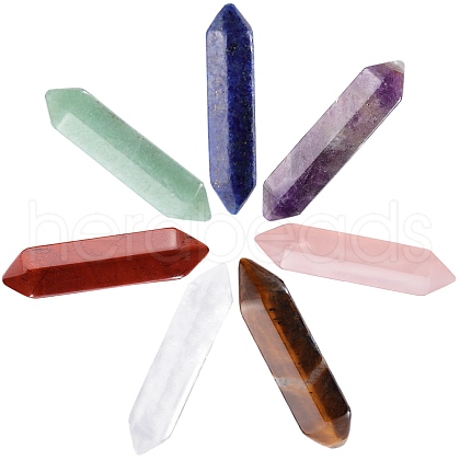 Beebeecraft 7 Chakra Faceted Natural Mixed Stones Double Terminated Points Healing Stones G-BBC0001-48-1