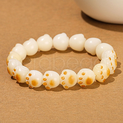 Natural White Jade Round Beads Stretch Bracelets WGA2183-04-1