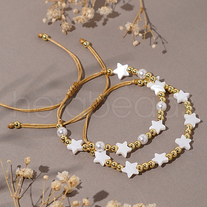 2Pcs Brass Round Beades Braided Bead Bracelets for Women BF4650-1