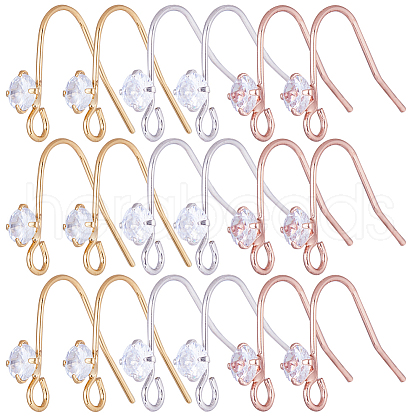 SUNNYCLUE 36Pcs 3 Colors Brass Micro Pave Clear Cubic Zirconia Earring Hooks KK-SC0003-50-1