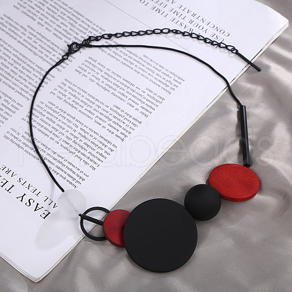 Alloy & Wood & CCB Plastic Discs Bib Choker Necklaces for Women FS-WG8FB65-02-1