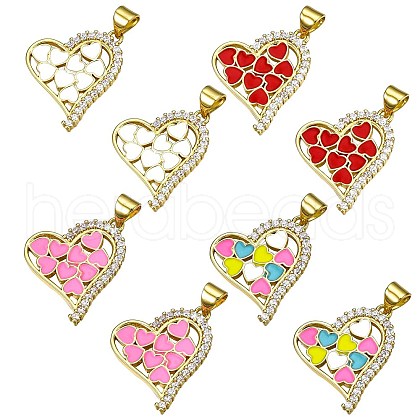 8Pcs 4 Colors Brass Micro Pave Clear Cubic Zirconia Pendants ZIRC-SZ0003-53-1