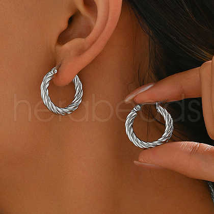 Elegant Stainless Steel Twisted Texture Hoop Earrings SE4228-6-1