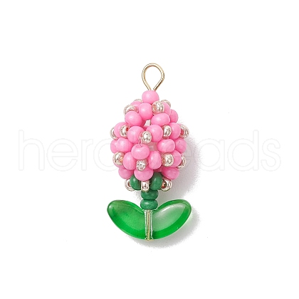 Glass Seed Beaded Flower Bud Pendants PALLOY-MZ00760-05-1