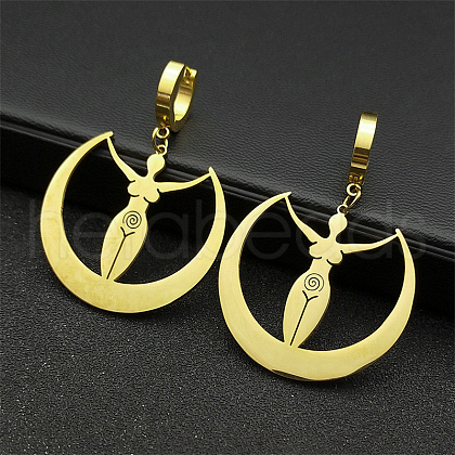 304 Stainless Steel Mythology Moon Goddess Amulet Hoop Earrings for Women EJEW-S239-02G-1