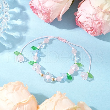 Natural Rose Quartz Beads Braided Bead Bracelets BJEW-MZ00167-05-1