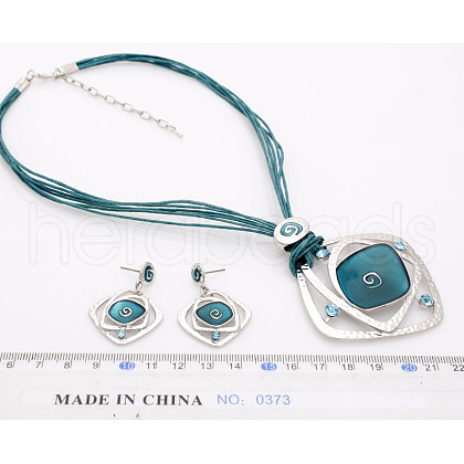 Rhombus Alloy Enamel Stud Earrings & Pendant Necklaces Sets FS-WGC3B96-06-1