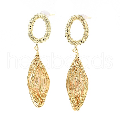 Mother's Day Jewellery Natural Pearl Twist Teardrop Dangle Studs Earrings EJEW-K252-01G-1